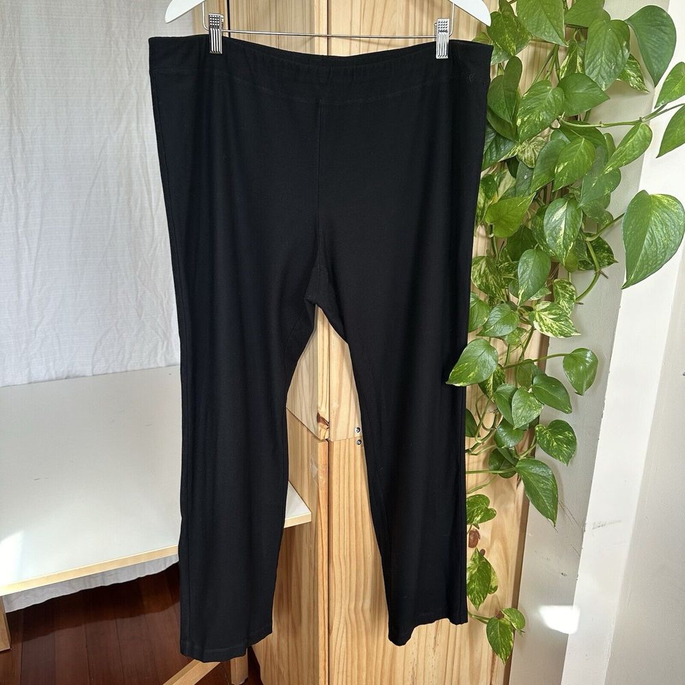 Eileen Fisher Womens 1x Washable Stretch Crepe Pants Pull On Black Elastic Waist